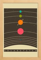 JUNIQE - Poster met houten lijst Vintage zonnestelsel reizen -13x18