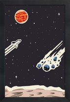 JUNIQE - Poster met houten lijst Space Rocket -13x18 /Zwart