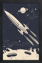 JUNIQE - Poster met houten lijst Space Rocket II -13x18 /Blauw