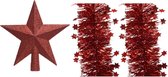 Set van een kerst ster piek en 2x stuks kerstslingers rood 270 x 10 cm - Kerstversiering