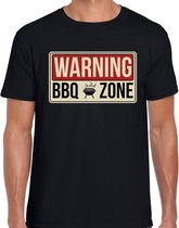 Warning bbq zone t-shirt zwart - barbecue cadeau shirt voor heren - verjaardag / vaderdag kado XL