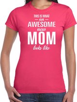 Awesome new mom - t-shirt fuchsia roze voor dames - Cadeau aanstaande moeder/ zwanger S