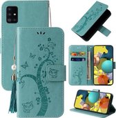 Voor Samsung Galaxy A51 4G Reliëf Lucky Tree Horizontale Flip Lederen Case met Houder & Kaartsleuf & Portemonnee & Lanyard (Groen)