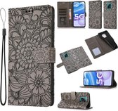 Voor Geschikt voor Xiaomi Redmi 10X 5G Huid Voelen Reliëf Zonnebloem Horizontale Flip Lederen Case met Houder & Kaartsleuven & Portemonnee & Lanyard (Grijs)