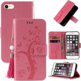 Lucky Tree horizontale flip lederen tas met reliëf en kaartsleuf & portemonnee & lanyard voor iPhone SE 2020/8/7 (roze)