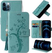 Reliëf Lucky Tree Horizontale Flip Leren Case met Houder & Kaartsleuf & Portemonnee & Lanyard Voor iPhone 12 Pro Max (Groen)