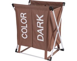Wassorteerder - 60 L - Wasmand 2 Vakken - Opvouwbare Wasmanden - Wassorteerder 2 vaks - Aluminium Frame - Bruin - Wit