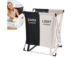 Wassorteerder - 60 L - Wasmand 2 Vakken - Opvouwbare Wasmanden - Wassorteerder 2 vaks - Aluminium Frame - Zwart - Wit