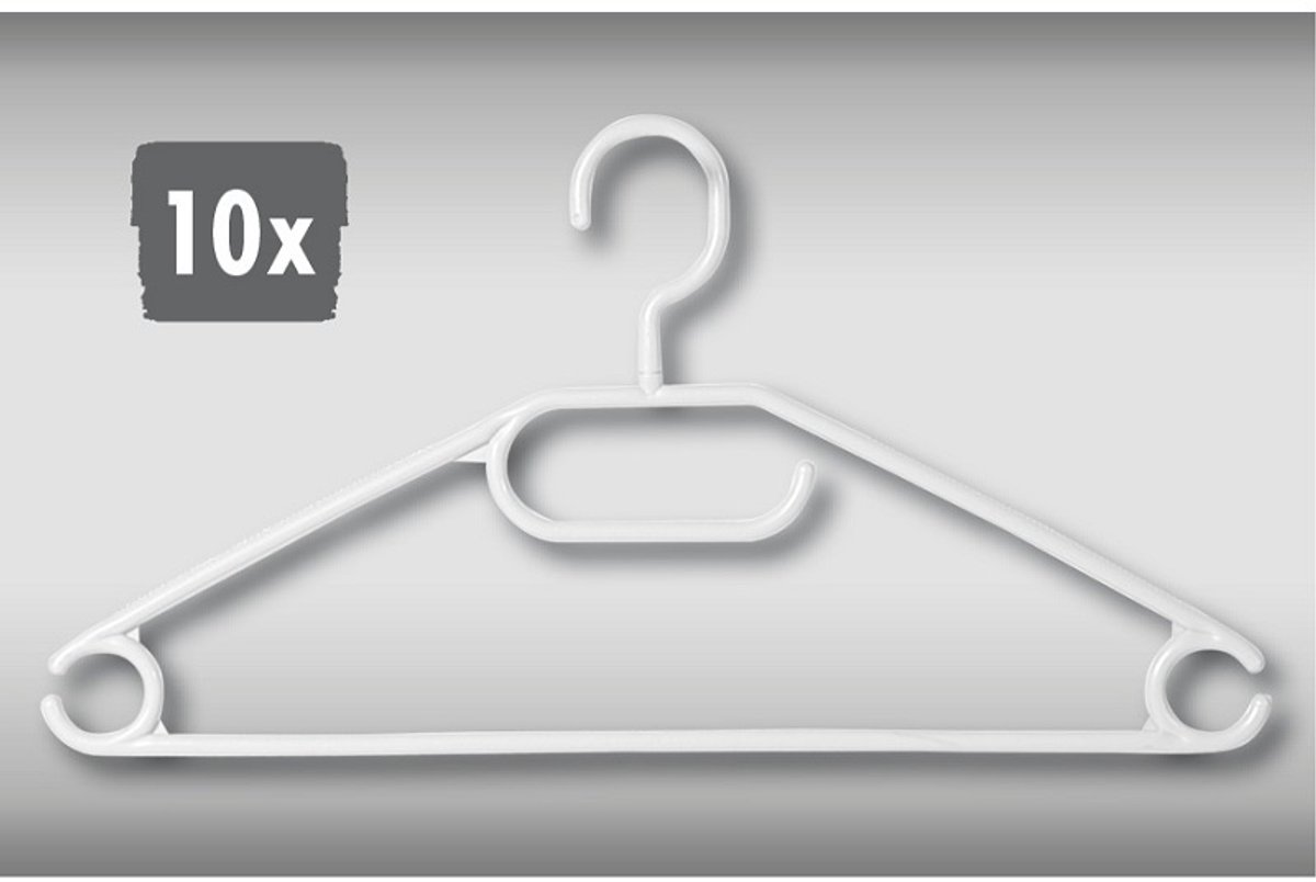 10 Stuks - Kledinghangers - Wit - Broeklat - Kunststof klerenhanger - Broekhanger - Kleur: Wit - Pak van 10 Stuks