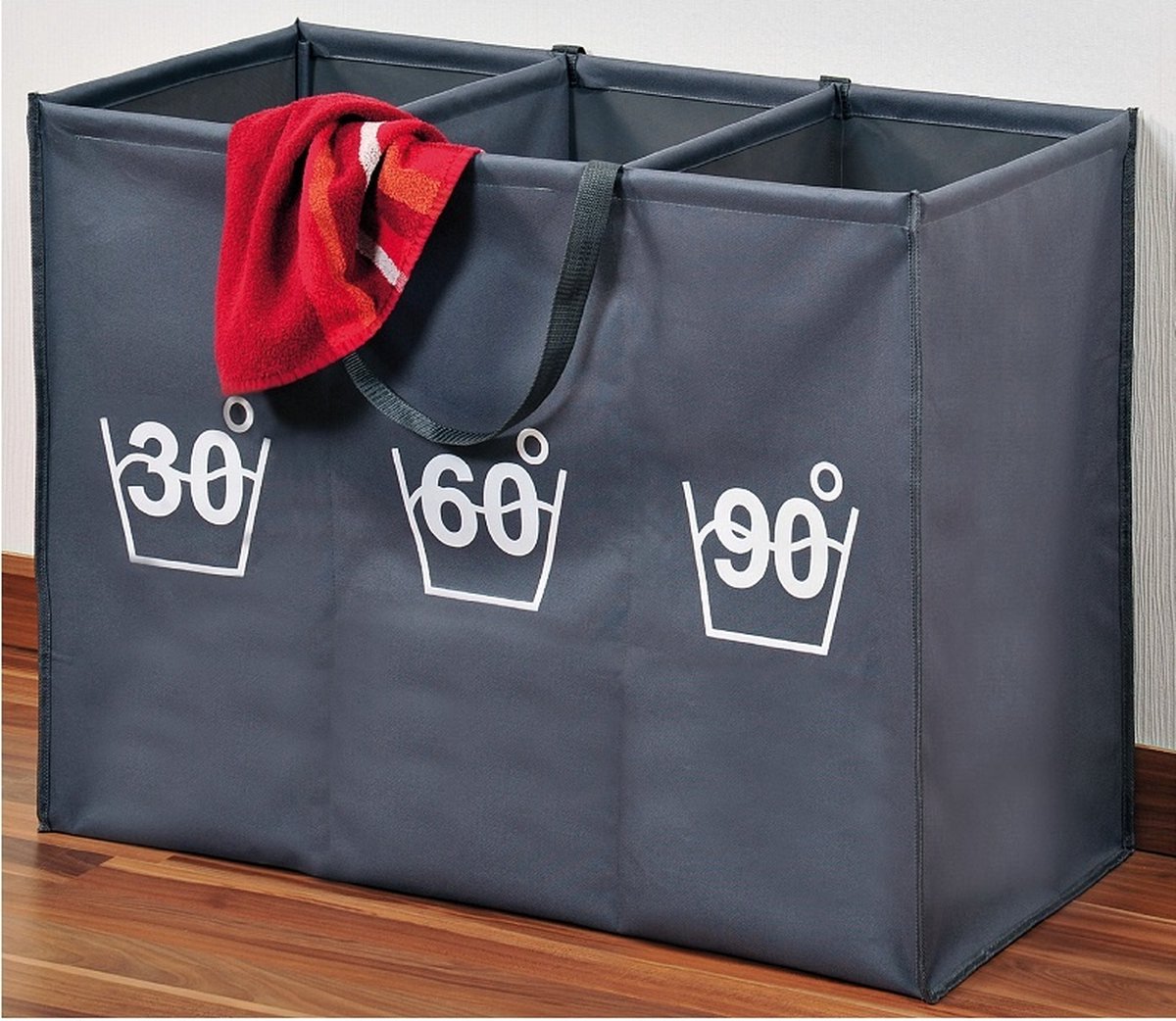 Goedkoopste Wassorteerder - 150 L - Sorteer wasmand op Temperatuur - 30° 60° 90° - Wasbasket - Wasmand met 3 Vakken - 74 x 36 x 59.5Cm - Grijs