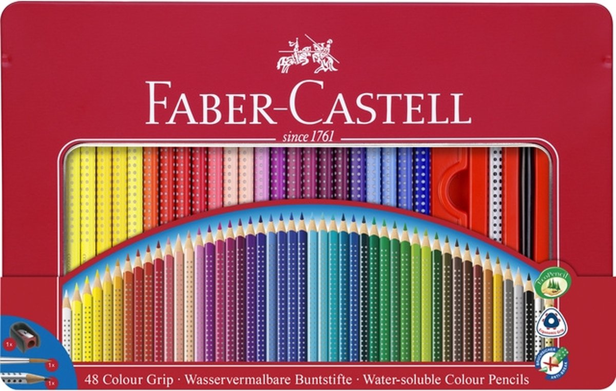 Faber-Castell kleurpotloden – Colour Grip – blik 48 stuks met accessoires – FC-112448
