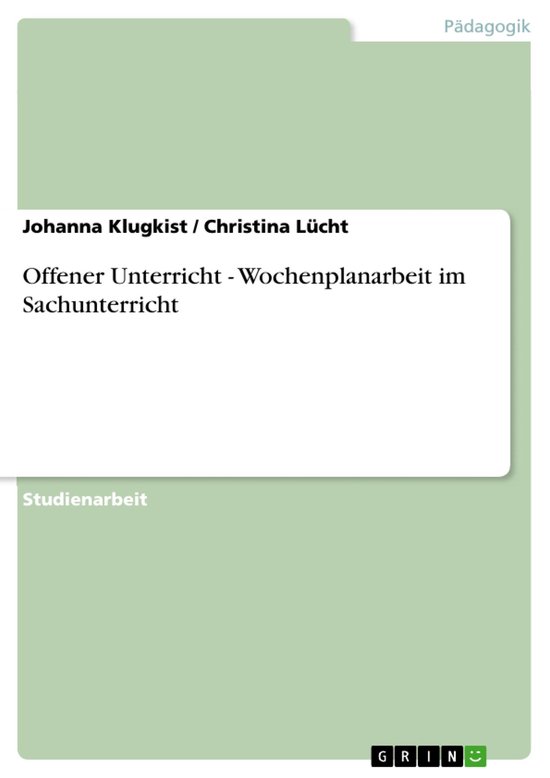 Offener Unterricht - Wochenplanarbeit im Sachunterricht - cover