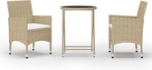 Medina 3-delige Bistroset poly rattan en gehard glas beige