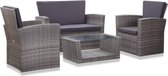 Medina 4-delige Loungeset met kussens poly rattan grijs