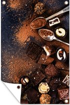 Muurdecoratie De verschillende chocoladetruffels op tafel - 120x180 cm - Tuinposter - Tuindoek - Buitenposter