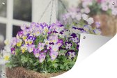 Tuinposter - Tuindoek - Tuinposters buiten - Kleurrijke violen in een hangende pot - 120x80 cm - Tuin