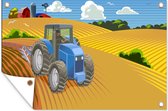 Une illustration d'un tracteur sur un paysage en pente affiche de jardin 60x40 cm - petit - Toile de jardin / Toile d'extérieur / Peintures d'extérieur (décoration de jardin)