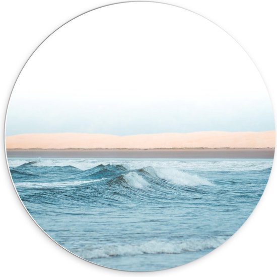 Forex Wandcirkel - Zee met Golven met Strand - Foto op Wandcirkel (met ophangsysteem)