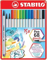 STABILO Pen 68 Brush - Premium Brush Viltstift - Met Flexibele Penseelpunt - Metalen Etui Met 15 Verschillende Kleuren