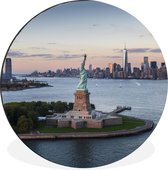 WallCircle - Wandcirkel - Muurcirkel - Vrijheidsbeeld met skyline van New York - Aluminium - Dibond - ⌀ 60 cm - Binnen en Buiten