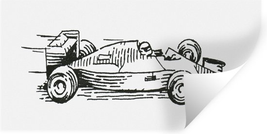 Muurstickers - Sticker Folie - Een zwart-witte illustratie van de raceauto van Formule 1 - 120x60 cm - Plakfolie - Muurstickers Kinderkamer - Zelfklevend Behang - Zelfklevend behangpapier - Stickerfolie