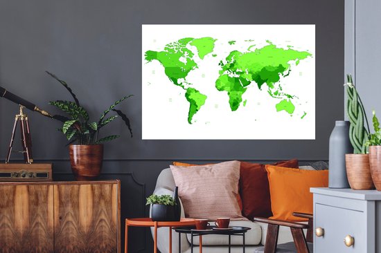 Stickers muraux - Wereldkaart - Trendy - Vert - 120x80 cm - Film adhésif