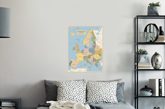 Sticker Muursticker Carte colorée de l' Europe - Vector de l'ancienne carte de l'Europe - 60x80 cm - feuille autocollante - sticker mural repositionnable