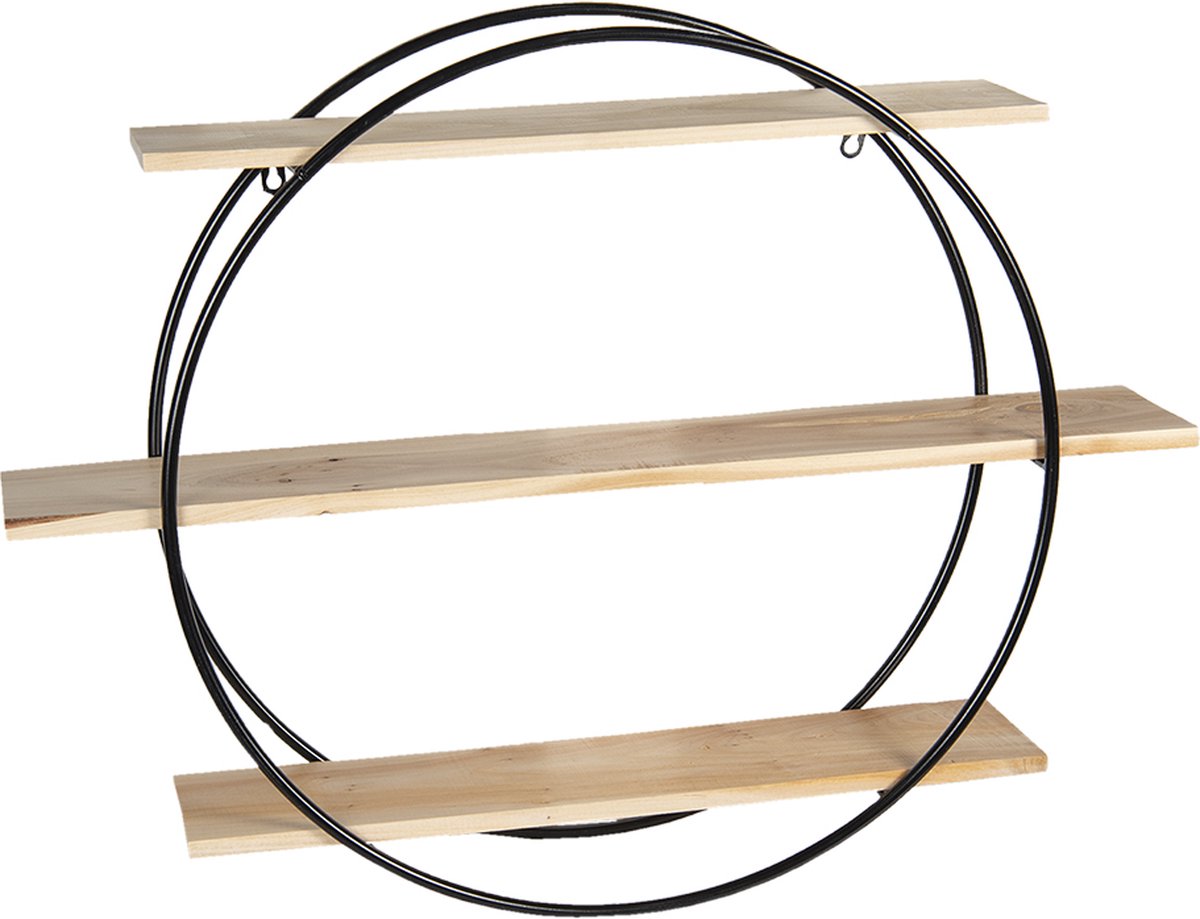 Wandrek 80x16x60 cm Zwart Ijzer Hout Rond Muurrek