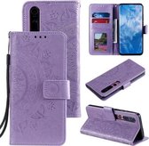 Voor Xiaomi Mi 10 5G Totem Bloem Reliëf Horizontale Flip TPU + PU lederen tas met houder & kaartsleuven & portemonnee (paars)