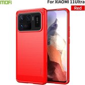 Voor Xiaomi Mi 11 Ultra MOFI Gentleness-serie Geborstelde textuur Koolstofvezel Zachte TPU-hoes (rood)