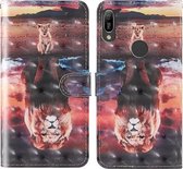 Voor Huawei Y6 (2019) / Y6 Pro (2019) / Honor 8 Play 3D-schilderij Gekleurd tekenpatroon Horizontaal Flip TPU + PU-lederen hoes met houder & kaartsleuven & portemonnee & lanyard (Dream Lion)