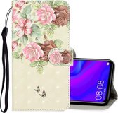 Voor Huawei Nova 5 3D Gekleurde Tekening Horizontale Flip PU Lederen Case met Houder & Kaartsleuven & Portemonnee (grote Bloem Vlinder)