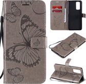 Voor Huawei Honor 30 Pro / 30 Pro Plus 3D Vlinders Embossing Patroon Horizontale Flip Leren Case met Houder & Kaartsleuf & Portemonnee (Grijs)