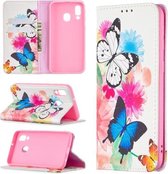 Voor Samsung Galaxy A40 Gekleurd Tekenpatroon Onzichtbaar Magnetisch Horizontaal Flip PU-lederen Case met Houder & Kaartsleuven & Portemonnee (Twee Vlinders)