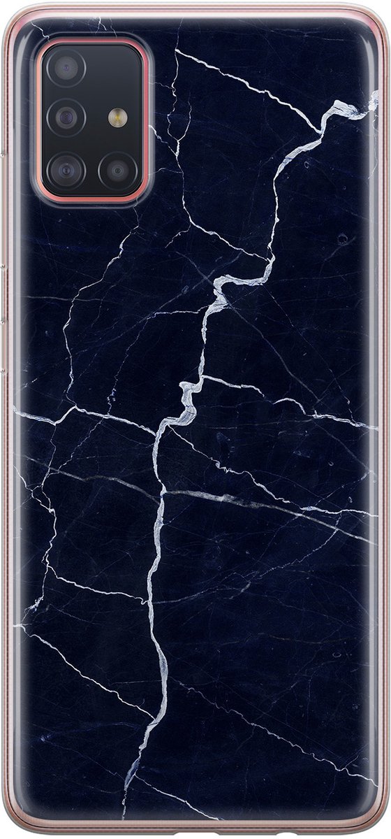 Leuke Telefoonhoesjes - Hoesje geschikt voor Samsung Galaxy A51 - Marmer Navy - Soft case - TPU - Blauw