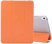 Voor iPad Air (2020) 10.9 3-vouw elektrisch geperst huidtextuur horizontaal flip schokbestendig transparant TPU + PU lederen tas met houder & pennensleuf & slaap- / wekfunctie (oranje)