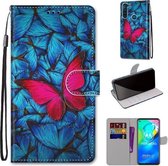 Voor Motorola Moto G8 Power Gekleurde Tekening Cross Textuur Horizontale Flip PU Lederen Case met Houder & Kaartsleuven & Portemonnee & Lanyard (Blauw Rood Vlinder)