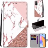 For Honor 10X Lite Gekleurde Tekening Cross Textuur Horizontale Flip PU Lederen Case met Houder & Kaartsleuven & Portemonnee & Lanyard (Roze Steen Textuur)