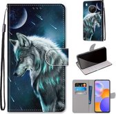 Voor Huawei Y9a Gekleurde Tekening Cross Textuur Horizontale Flip PU Lederen Case met Houder & Kaartsleuven & Portemonnee & Lanyard (Peinzende Wolf)