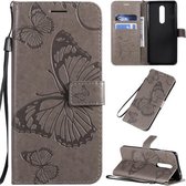 Voor OnePlus 8 3D Vlinders Reliëfpatroon Horizontale Leren Flip Case met Houder & Kaartsleuf & Portemonnee & Lanyard (Grijs)