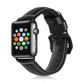 Voor Apple Watch 3/2/1 generatie 38 mm universele boom lederen horlogeband (zwart)