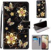 Voor Samsung Galaxy A12 / M12 Gekleurde tekening Cross Texture Horizontale Flip PU lederen tas met houder & kaartsleuven & portemonnee & lanyard (Gold Diamond Butterfly)