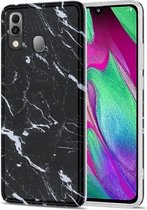 Voor Samsung Galaxy A40 TPU glanzend marmerpatroon IMD beschermhoes (zwart)