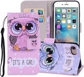 Leuke Uil Patroon Gekleurde Tekening Horizontale Flip Leren Case Voor iPhone SE 2020 & 8 & 7, met Houder & Kaartsleuven & Portemonnee & Lanyard