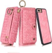 Voor iPhone 7 Plus / 8 Plus POLA Multifunctioneel Fashion Weave Magnetisch Horizontaal Flip Leren Hoesje met Kaartsleuven & Portemonnee & Fotolijst & Lanyard (Roze)