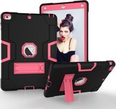 Voor iPad Air contrastkleur siliconen + pc combinatiebehuizing met houder (zwart + roze rood)