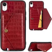 Voor iPhone XR Krokodilpatroon PU + TPU + PVC Breukvast gsm-hoesje met magnetische onzichtbare houder & houder & kaartsleuven (rood)