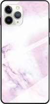 Voor iPhone 11 Pro Max marmeren patroon glas beschermhoes (roze)