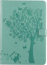 Voor iPad 10.2 / Pro 10.5 / Air 2019 Pressed Printing Cat and Tree Pattern Horizontale Flip lederen tas met houder & kaartsleuven & portemonnee (groen)