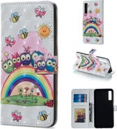 Uilfamiliepatroon horizontaal leren flip-hoesje voor Galaxy A7 (2018), met houder en kaartsleuven en fotolijst en portemonnee